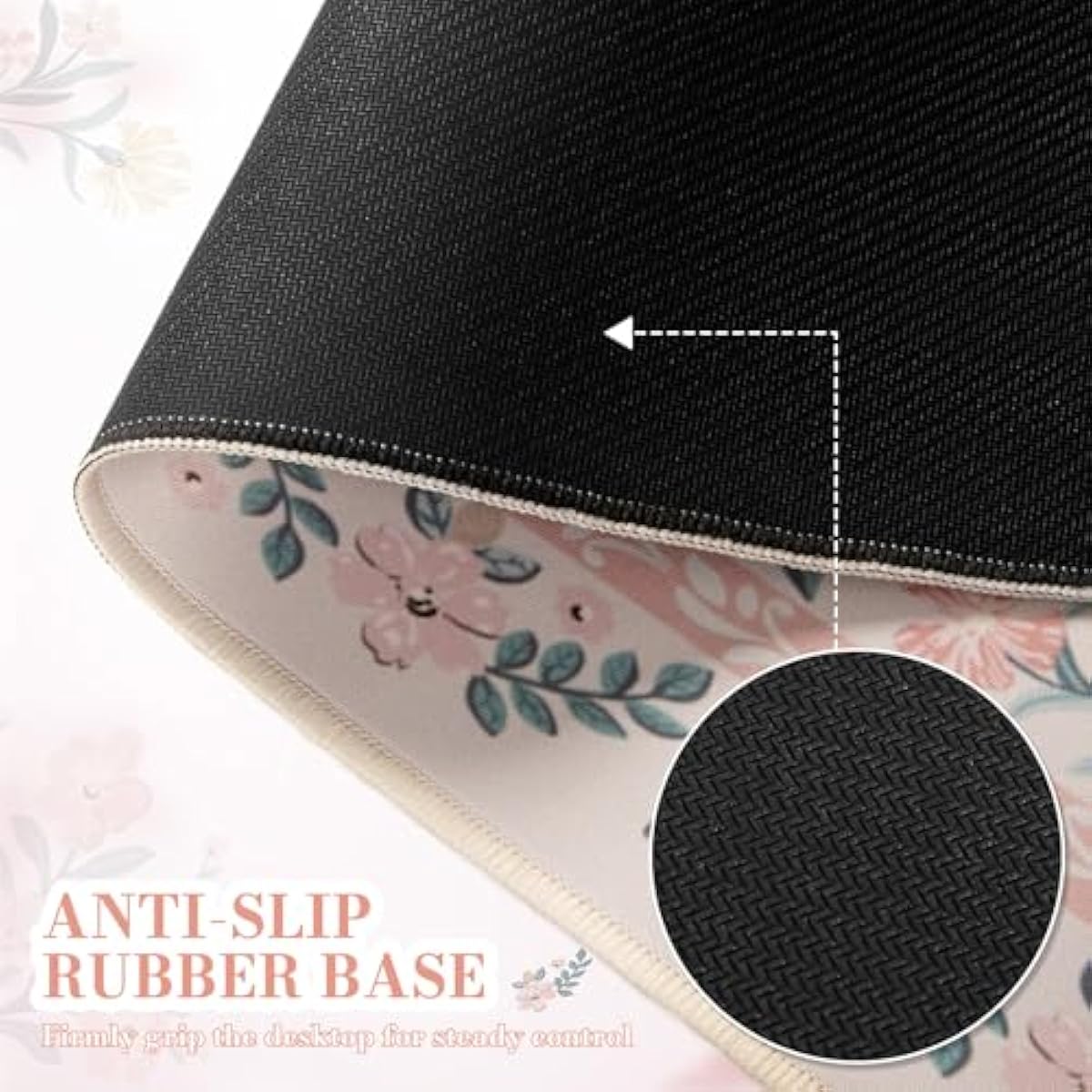 iCasso Pink Floral Desk Mat, Desk Pad, XXL Large Mouse Pad, Anti-Slip Big Mousepad with Stitched Edges, Computer Mouse Pads for Desktop Decor, Cute Office Desk Accessories for Women(Pink)