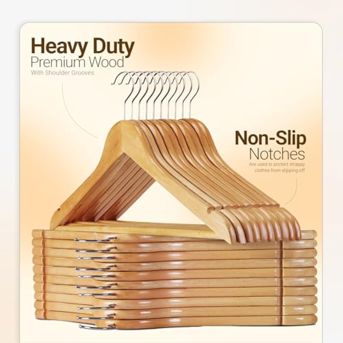 Utopia Home Premium Wooden Hangers 20 Pack - Heavy Duty & Durable Coat Hanger - Wood Hanger with 360-Degree Rotatable Hook - Clothes Hangers with Non-Slip Shoulder Notches For Shirts & Coats (Natural)