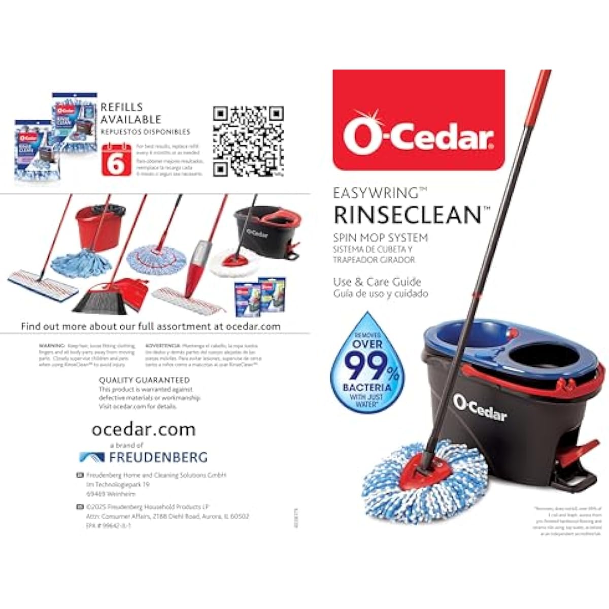 O-Cedar RinseClean Spin Mop & Bucket System | Clean with Water | Removes 99% of Bacteria