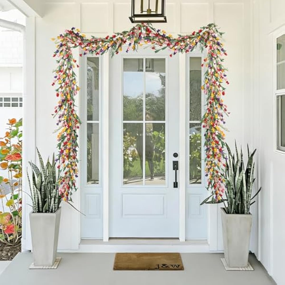6ft Spring Flower Garland for Mantle Decor: Artificial Floral Vine with Greenery for Wedding Arch, Fireplace, Table & Wall, All Season Home Decor for Summer, Easter, Mother's Day (Yellow+Pink)