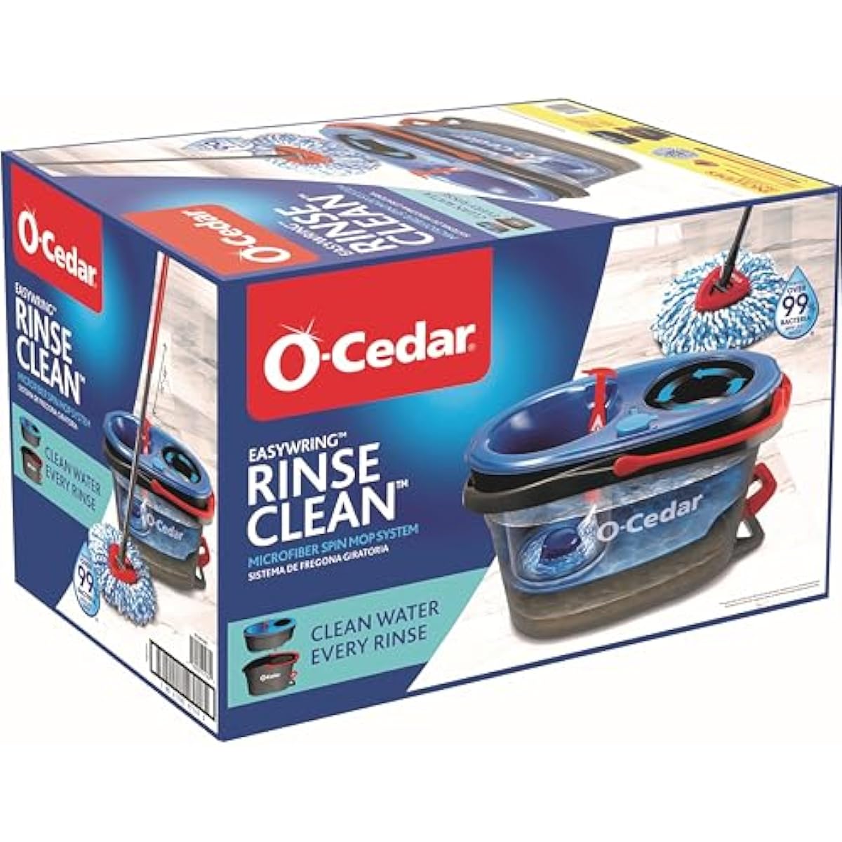 O-Cedar RinseClean Spin Mop & Bucket System | Clean with Water | Removes 99% of Bacteria
