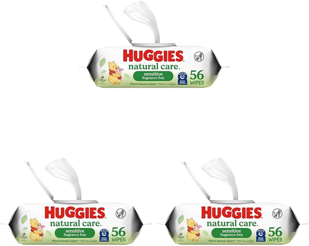 Huggies Natural Care Sensitive Baby Wipes, Unscented, Hypoallergenic, 99% Purified Water, 12 Flip-Top Packs (768 Wipes Total), Packaging May Vary