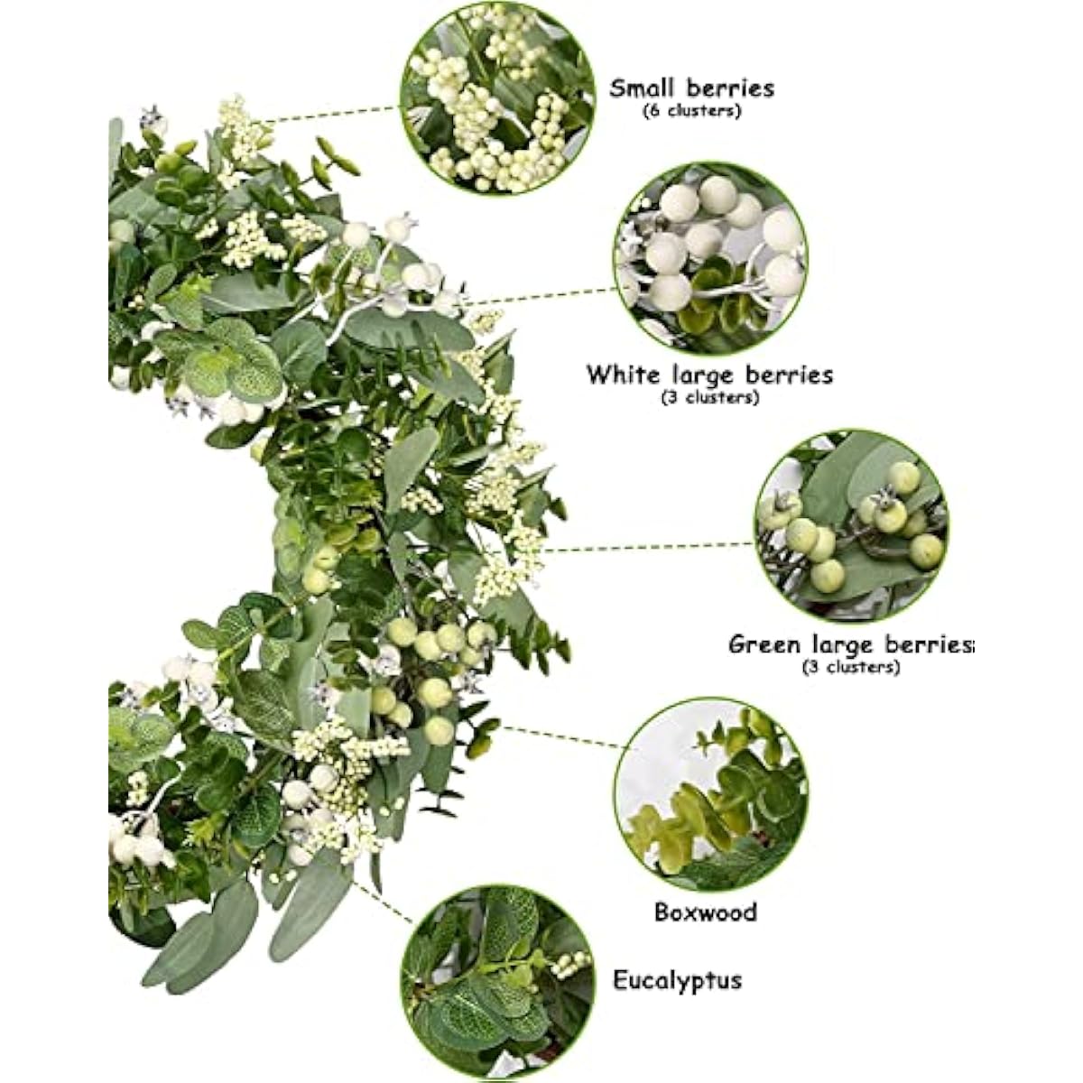 Vlorart Artificial Spring Summer Christmas Greenery Wreaths for Front Door Green Eucalyptus Leaf Wreath Decor Boxwood with Big Berries for Farmhouse Outside Year Round