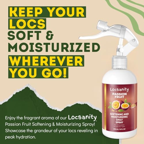 Locsanity Loc Spray Daily Moisturizing Refreshing Spray for Dreadlocks, Locs, Sisterlocks - Passion Fruit Hair and Scalp Moisturizer for Dry Locs, Braids - Lightweight Plant-Based Care (8 fl oz)
