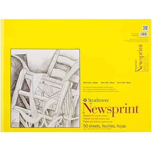 Strathmore Smooth Newsprint Paper Pad 18"X24"-50 Sheets -307018