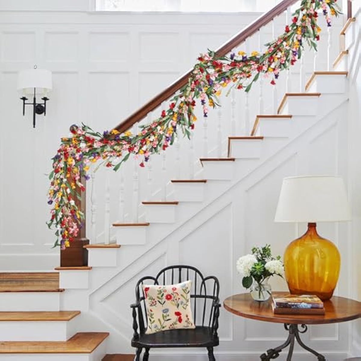 6ft Spring Flower Garland for Mantle Decor: Artificial Floral Vine with Greenery for Wedding Arch, Fireplace, Table & Wall, All Season Home Decor for Summer, Easter, Mother's Day (Yellow+Pink)