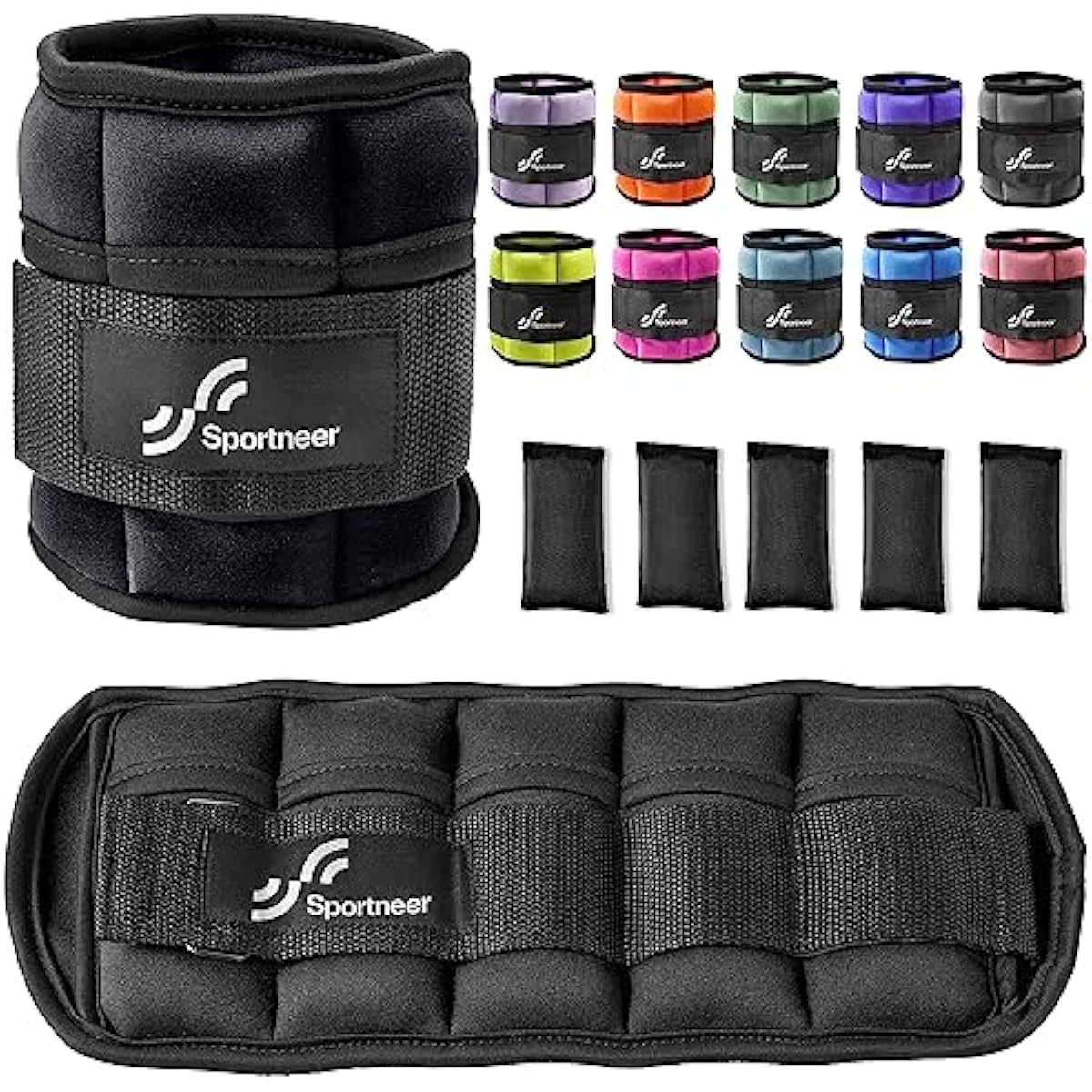 Sportneer Adjustable Ankle Weights Set - 1 Pair (2-10 lbs) Removable Sandbags for Women & Men, Comfortable Neoprene Leg Weights for Walking, Running, Pilates, Yoga, Home Workout & Physical Therapy