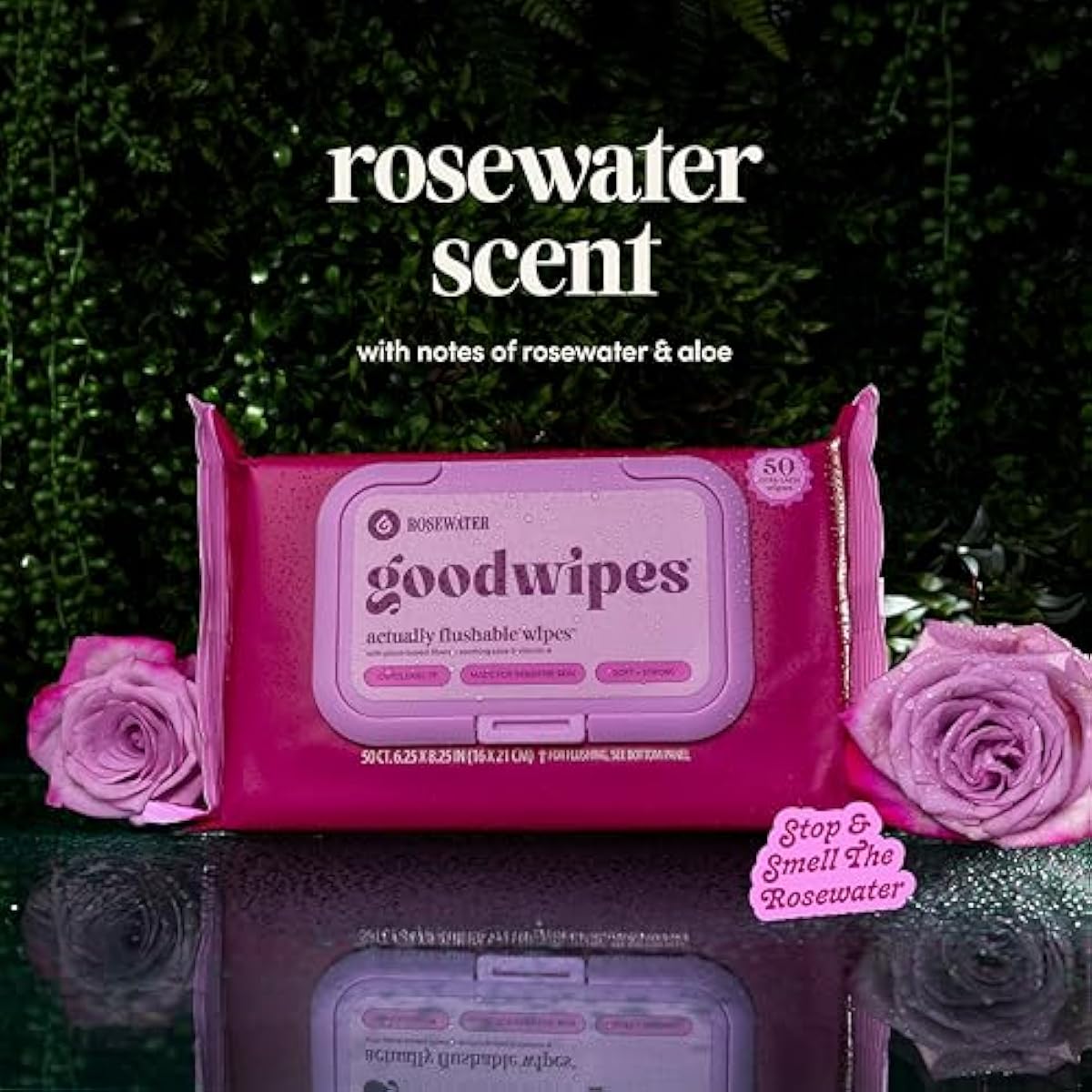 goodwipes Flushable Butt Wipes - Vitamin E & Aloe - Sewer & Septic Safe - Extra Large Adult Wet Wipes For Women & Men - Bathroom Essentials - Rosewater, 318 Count (6 Packs + 1 Travel)