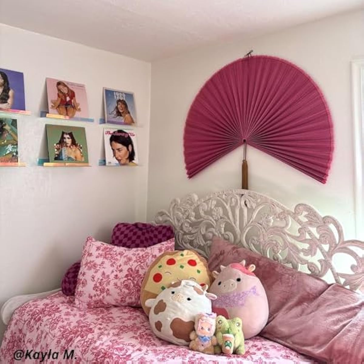ChumDecor Fan Wall Decor,Large Bamboo Fan Wall Art For Boho Hanging Headboard,Decorative Folding Fan For Over Bed Decorations, (Pink, 40inch)