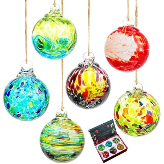 6pcs Hand-Blown Glass Christmas Ornaments Balls Hanging Glass Balls Witches Ball Gazing Ball for Home Window Outdoor Garden Patio Xmas Tree Décor