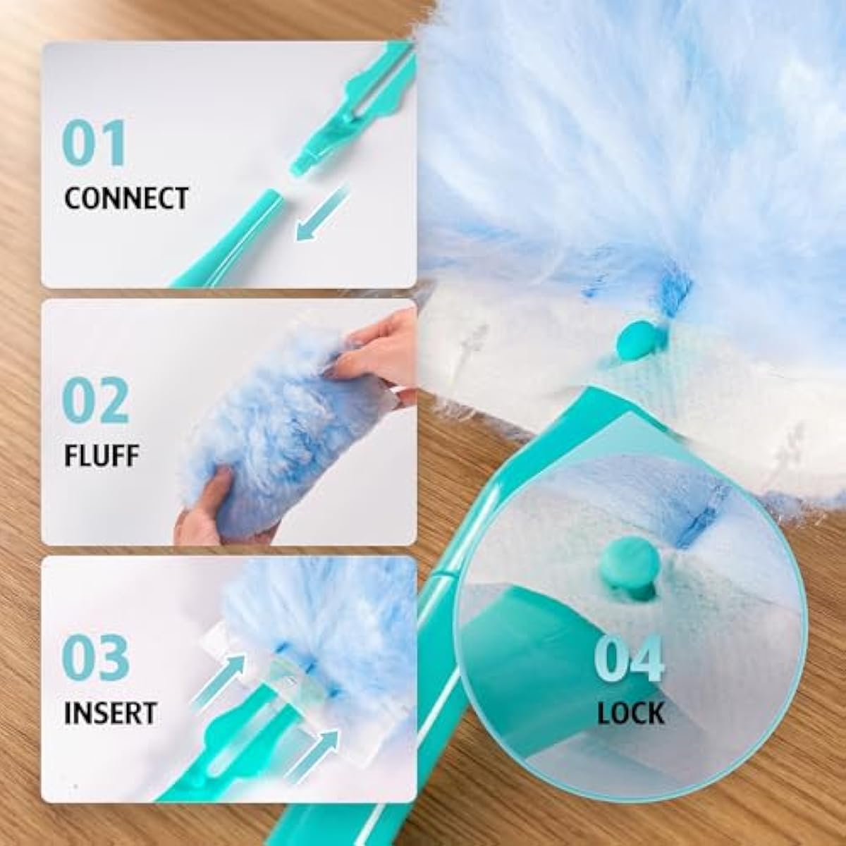 Duster Refill for Swiffer Duster, 30 Count Heavy Duty 2 Side 360° Duster Refills with 1 Handle, 4X Microfibers, Disposable Multi Surface Dusters for Cleaning