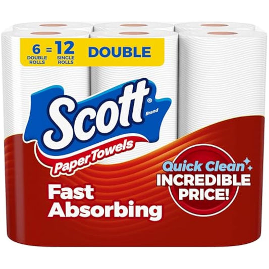 Scott Paper Towels, Choose-A-Sheet, 6 Double Rolls = 12 Regular Rolls (108 Sheets Per Roll)