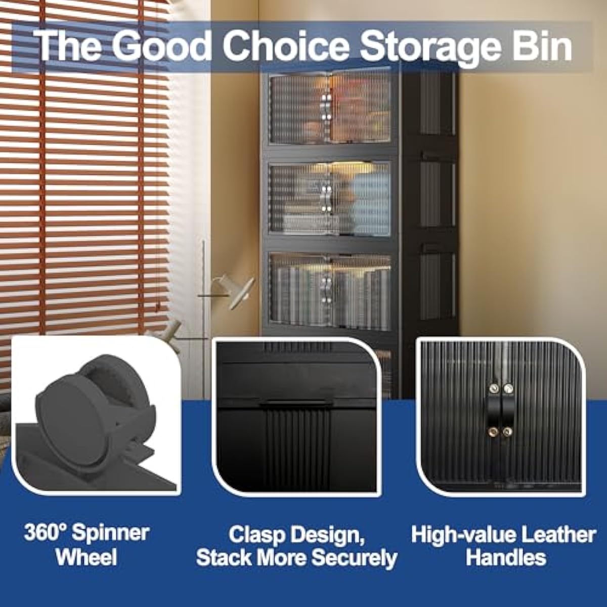 SAILUN 145Gal/580Qt Collapsible & Stackable Storage Bins with Door & a Lid,Perfect for Blanket Storage, Pillow Organizer, Bedroom Closet & Living Room, Black 26" W x 17" D x 71" H
