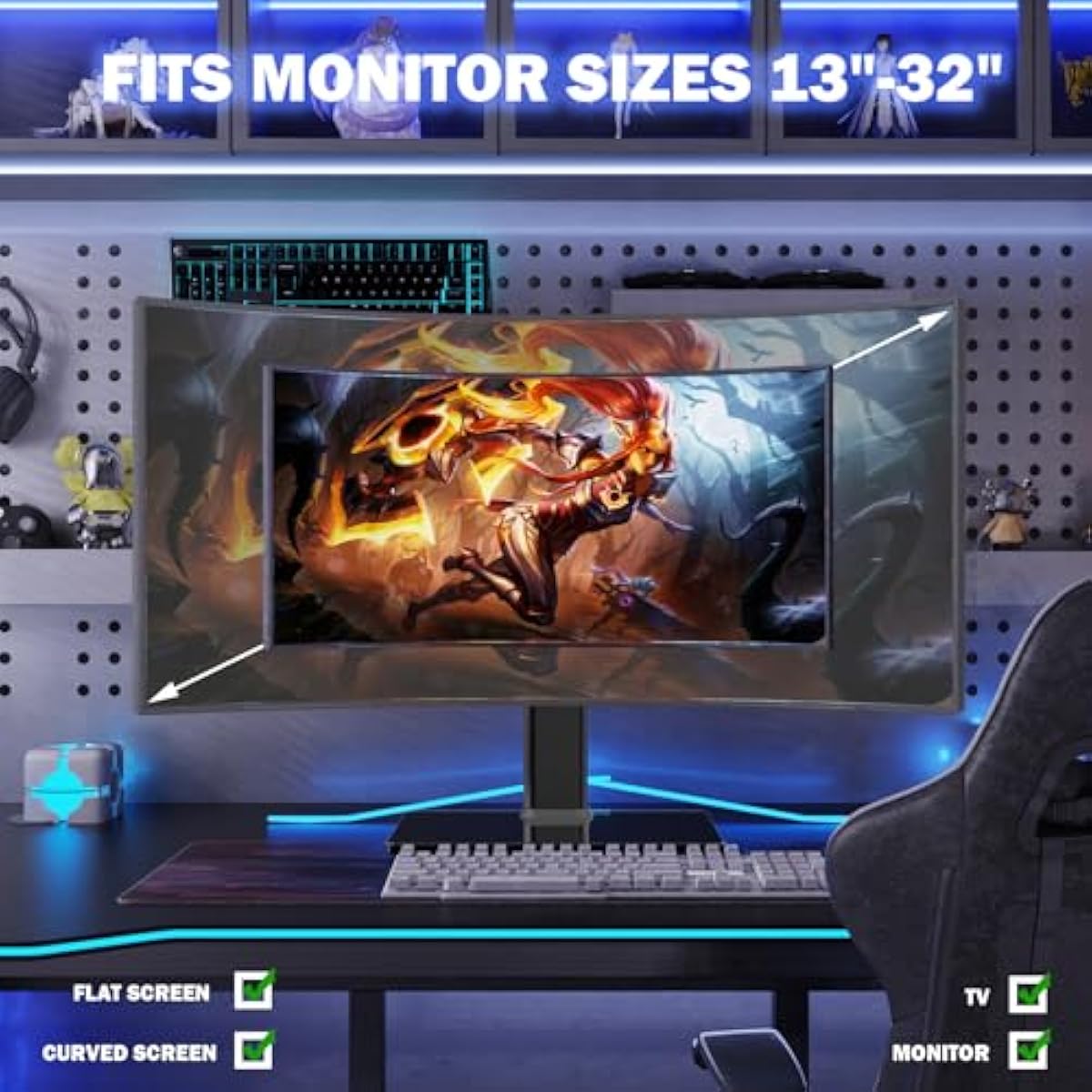 Single LCD Computer Monitor Free-Standing Desk Stand Mount Riser for 13 inch to 32 inch screen with Swivel, Height Adjustable, Rotation, Vesa Base Stand Holds One (1) Screen up to 77Lbs(HT05B-001))