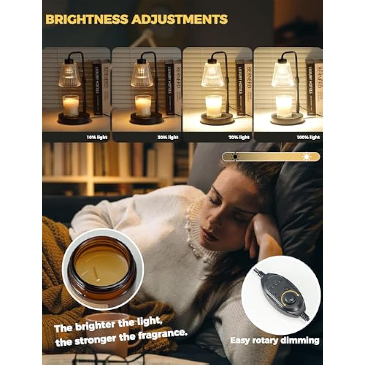Candle Warmer Lamp with Timer Dimmable, Birthday Gifts for Women Mom, House Warming Gifts New Home Decor, Wax Melt Warmer for Jar Candles with 2 Bulbs