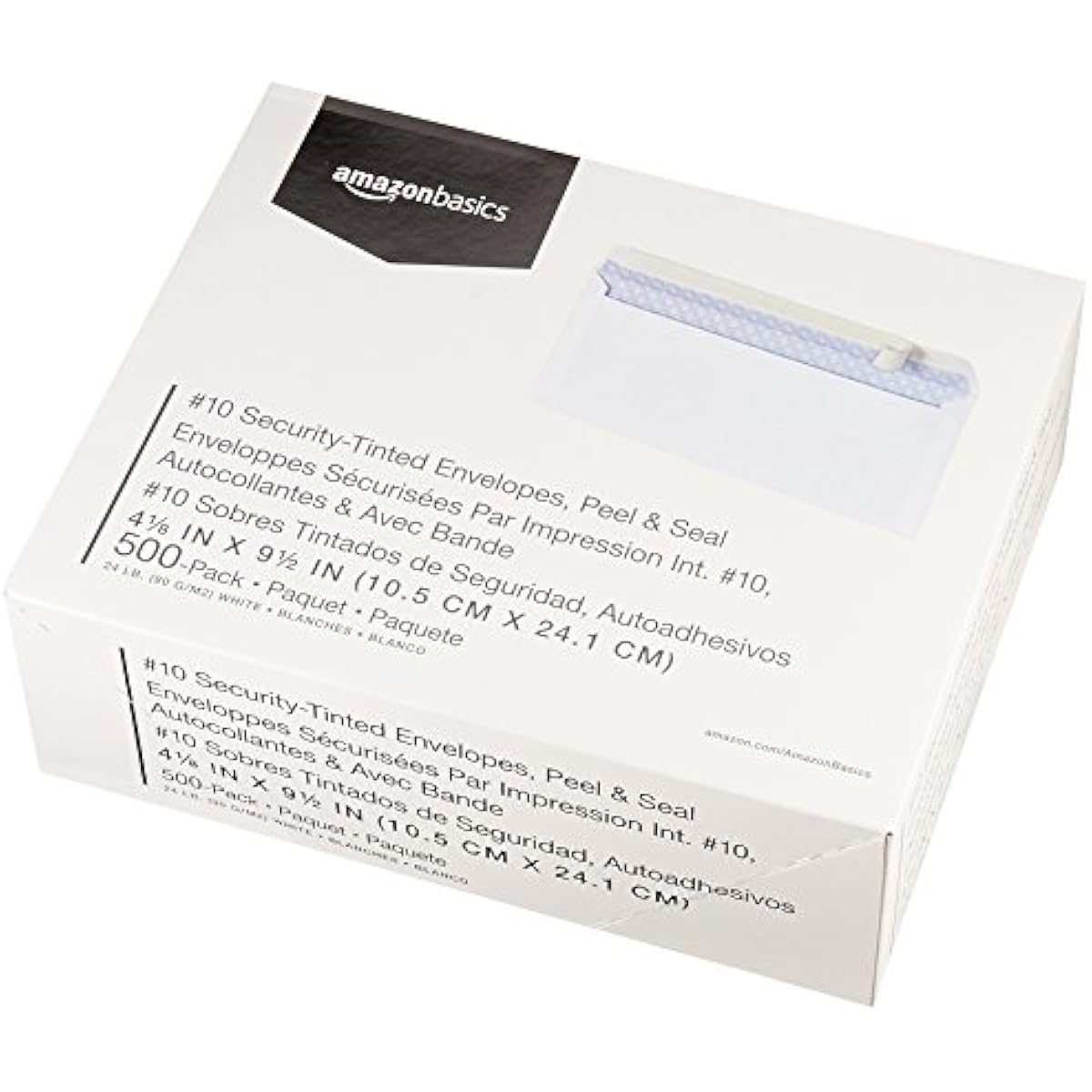 Amazon Basics #10 Security-Tinted Self-Seal Business Envelopes for Documents, Privacy, Home & Office, White, 500-Pack