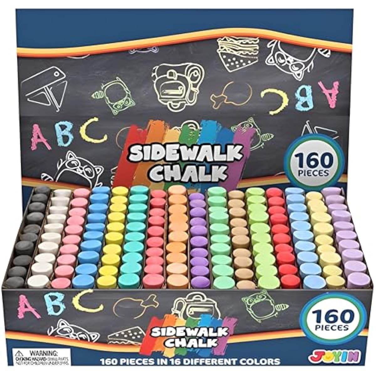 JOYIN 160 PCS Sidewalk Chalks Set-16 Colors Non-Toxic Washable Jumbo Chalk for Outdoor Art Play, Painting on Chalkboard, Blackboard and Playground