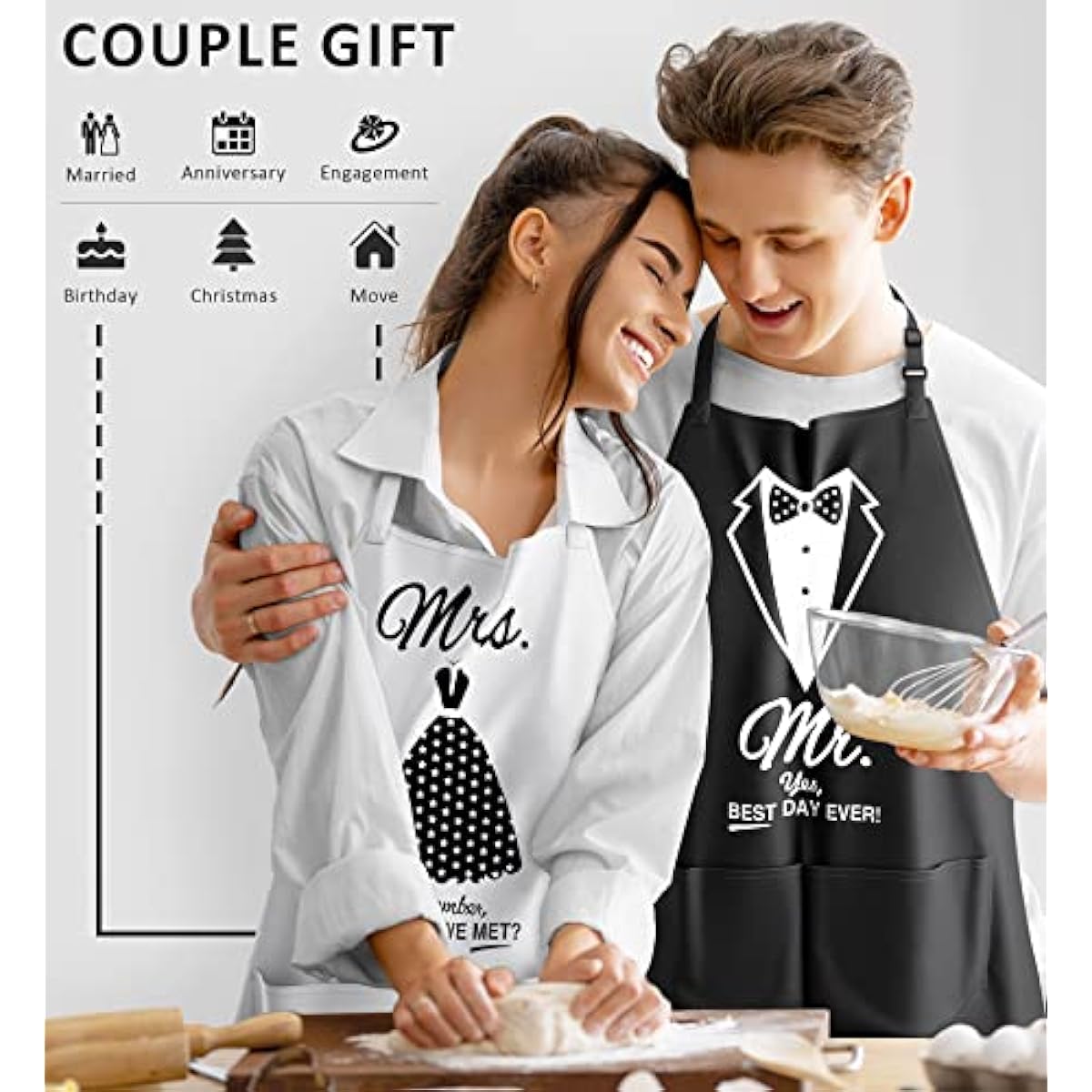 Mr & Mrs Aprons for Couple Gift-Anniversary,Bridal Shower,Wedding,Engagement,Christmas Gifts for Couple,Kitchen Gift Set