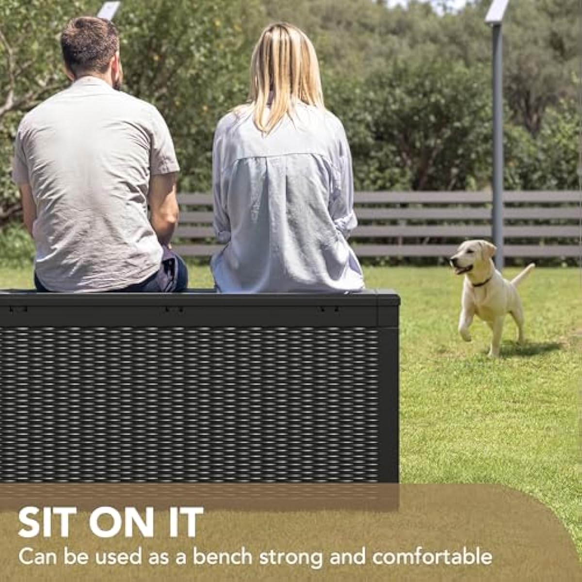 Devoko 100 Gallon Waterproof Large Resin Deck Box Indoor Outdoor Lockable Storage Container for Patio Furniture Cushions Garden Tools (100 Gallon, Black)