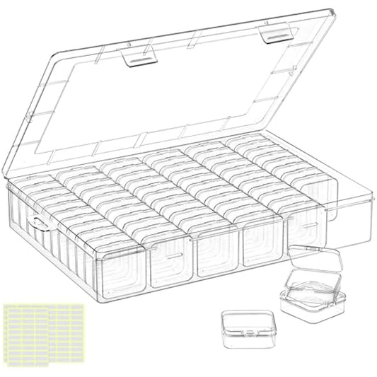 DILIBRA Large Bead Organizer Box, 66 Pcs Small Clear Storage Containers with Labels, Mini Bead Organizers and Storage Craft Case with Handle for Jewelry Bracelet Screws Seeds Diamonds Arts Small Parts