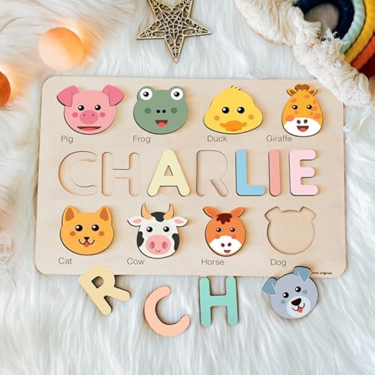 Personalized Name Puzzle for Toddlers 1-3 | Safari, Farm & 12 Themes | Handmade Wooden Montessori Toy, Keepsake Nursery Decor & Perfect 1st Birthday Gift for Boy Girl