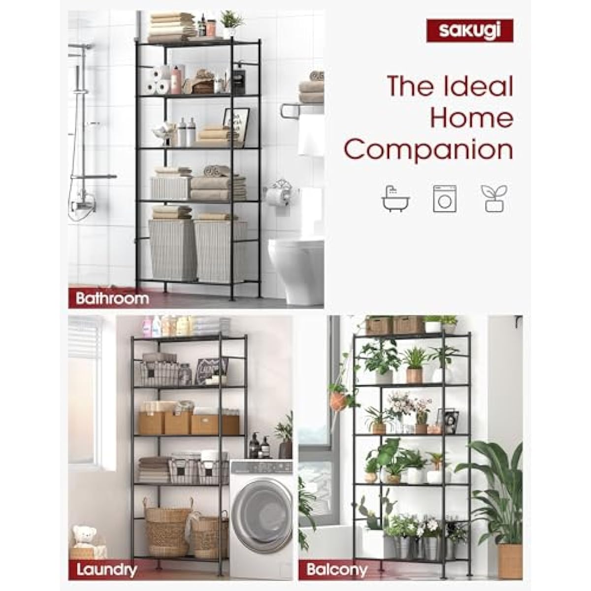 Storage Shelves - 5 Tier Shelf Organizer, Heavy Duty Garage Shelving Unit with Leveling Feet, Stable Metal Shelves Organizer for Pantry, Kitchen and Closet, 33.0" W x 12.6" D x 72.0" H, Black
