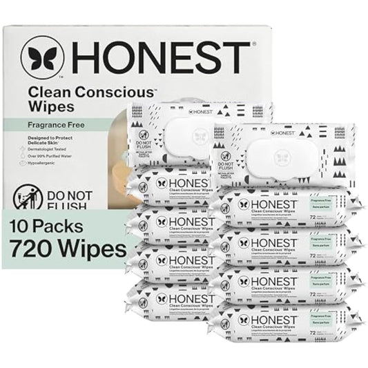 The Honest Company Baby Wipes for Sensitive Skin, Hypoallergenic, Fragrance-Free, Multi-Use, Pattern Play Design, 720 Count (8 Packs of 90)