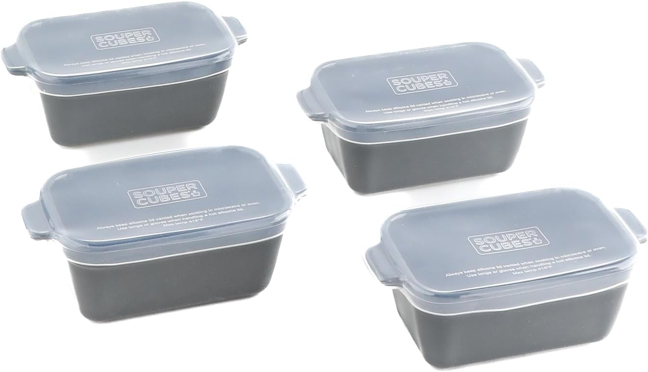 Souper Cubes Stoneware 2.0-5" x 5" Baking Dishes for Oven, Made in USA, Premium Mini Ceramic Baking Dishes with Silicone Covers for Individual Portions, Set of 2 - White