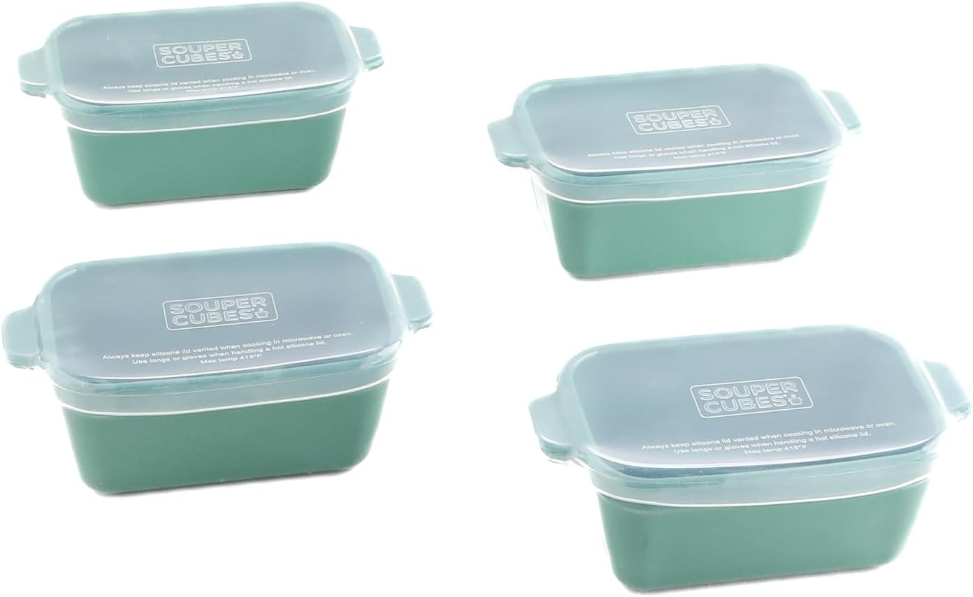 Souper Cubes Stoneware 2.0-5" x 5" Baking Dishes for Oven, Made in USA, Premium Mini Ceramic Baking Dishes with Silicone Covers for Individual Portions, Set of 2 - White