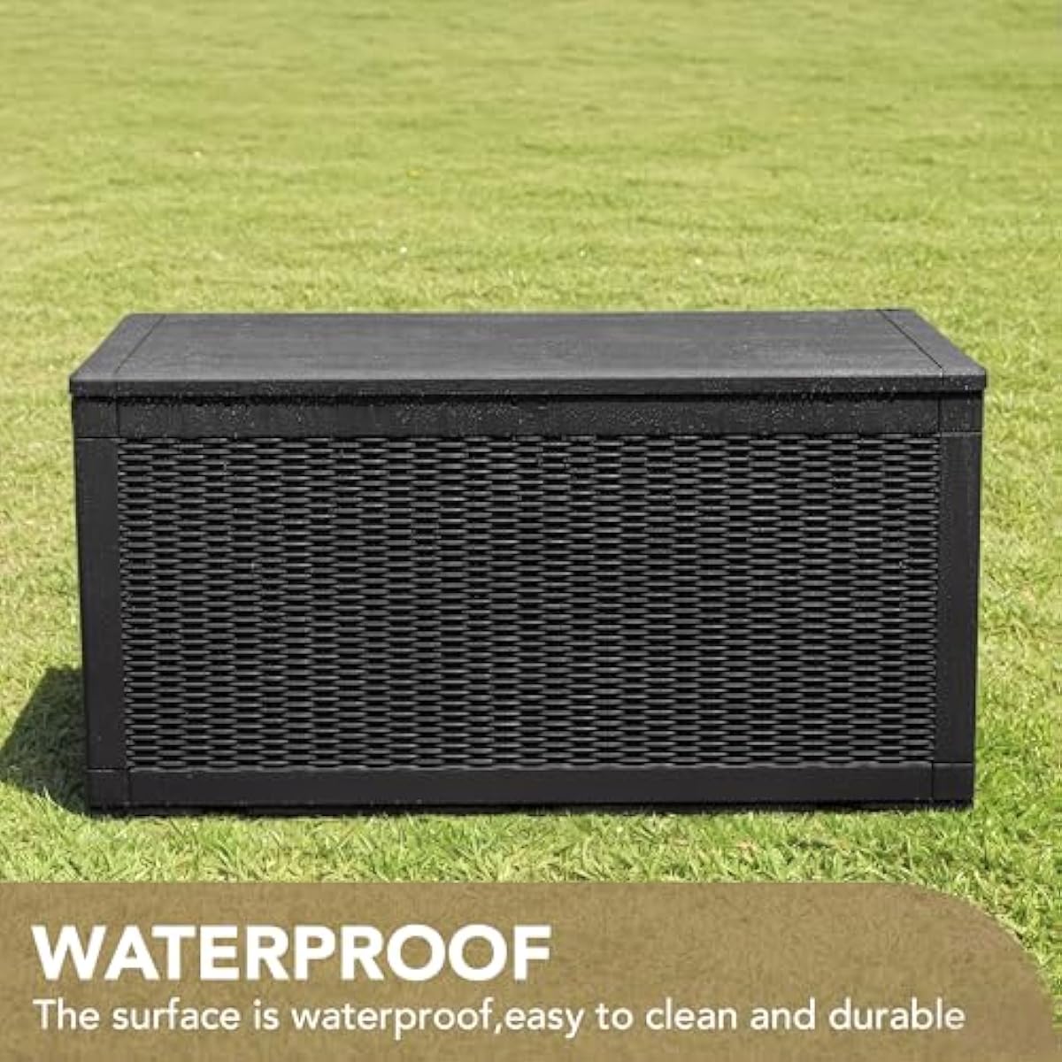 Devoko 100 Gallon Waterproof Large Resin Deck Box Indoor Outdoor Lockable Storage Container for Patio Furniture Cushions Garden Tools (100 Gallon, Black)