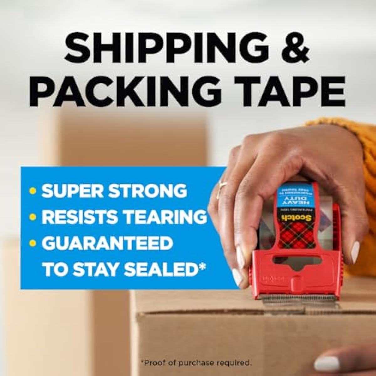 Scotch Heavy Duty Shipping Packing Tape, Clear, Packing Tape for Moving Boxes and Packaging Supplies, 1.88 in. x 22.2 yd., 6 Roll Dispensers, Moving Supplies