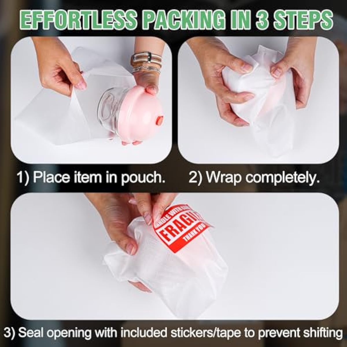 540Pcs Dish Packing Supplies for Moving, 270 Cushion Foam Wrap Pouches & Sheets 4 Sizes (16x12", 12x12", 12x7.8", 7.8x7.8") with 270 Fragile Stickers Plate Packing Sleeves for Fragile Shipping Storage