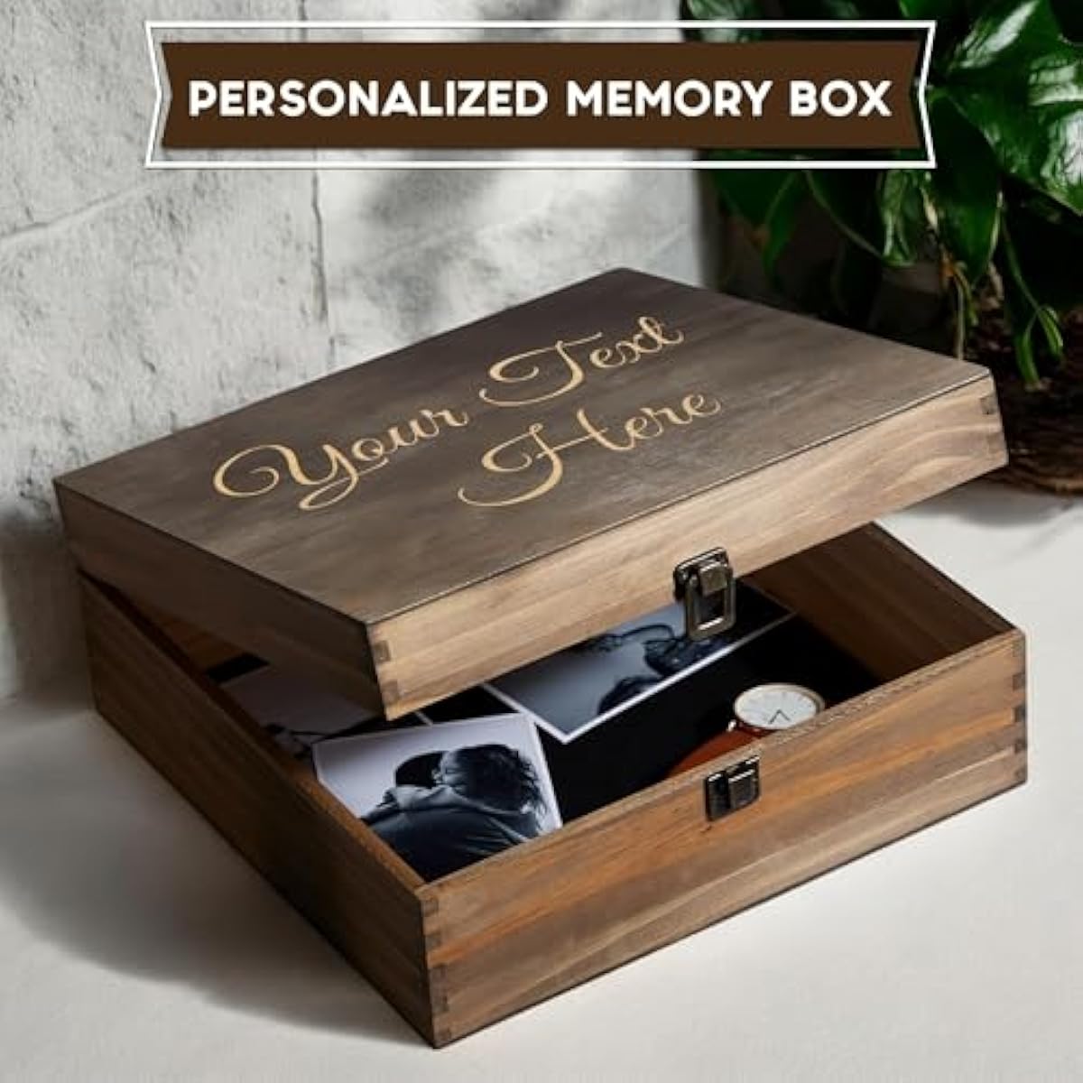 Personalized Wooden Keepsake Box - Custom Memory Box for Photos Jewelry Letters Rustic Memento Storage Box for Wedding, Anniversary, Birthday, Graduation & Retirement Gifts