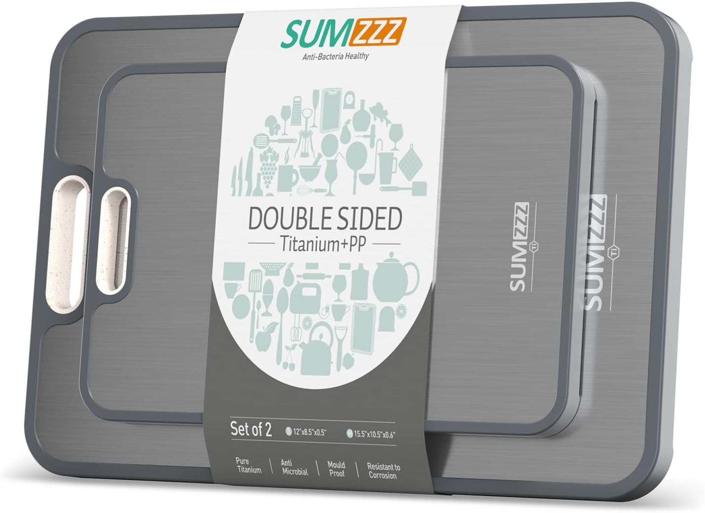 Sumzzz Titanium Cutting Board for Kitchen, Cutting Board Double Sided Food Grade, Pure Titanium/PP, Easy to Clean Large Size 15”×10.3”