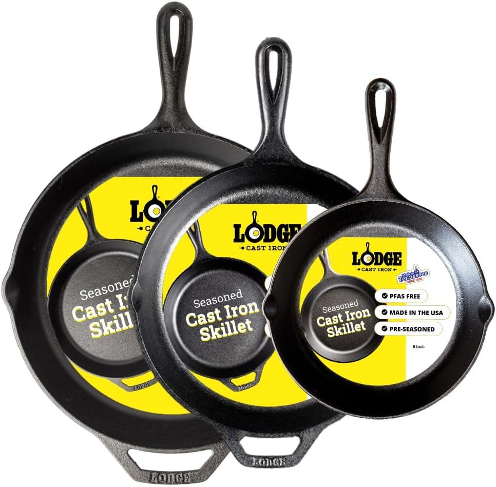 Lodge Seasoned Cast Iron Skillet - Quality Frying Pan for the Stove, Oven, Grill & Campfire - Includes Silicone Hot Handle Holder - Non-Toxic, Nonstick & Long-Lasting - 12 Inches