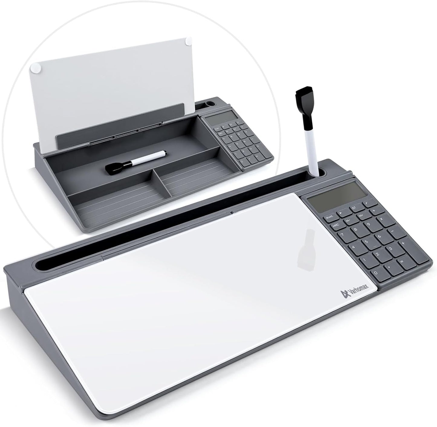 Varhomax Glass Desk Whiteboard with Storage, Desktop Organizer to-do List Memo Notepad Dry Erase White Board for Home Office and School Supplies (White)