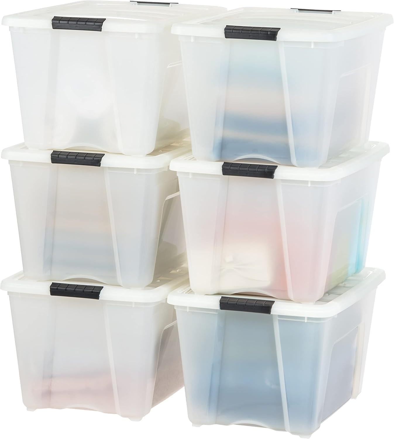 IRIS USA 13 QT Plastic Storage Box with Lid and Latches - 6 Pack - BPA-Free, See-Through Organizing Solution, Durable Nestable Stackable Containers, Secure Pull Handle - Clear
