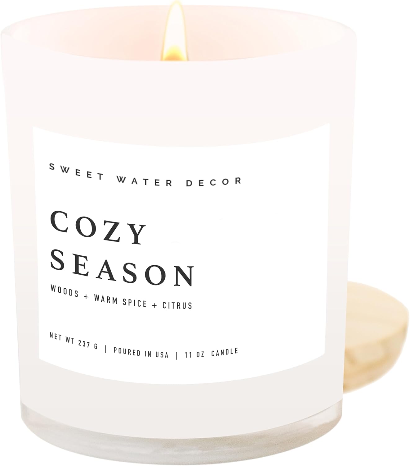 Sweet Water Decor Salt and Sea Candle - Sea Salt, Citrus, Amber, Musk, Beach Scented Soy Candles for Home - 11oz White Glass Jar + Wood Lid, 50+ Hour Burn Time, Made in the USA