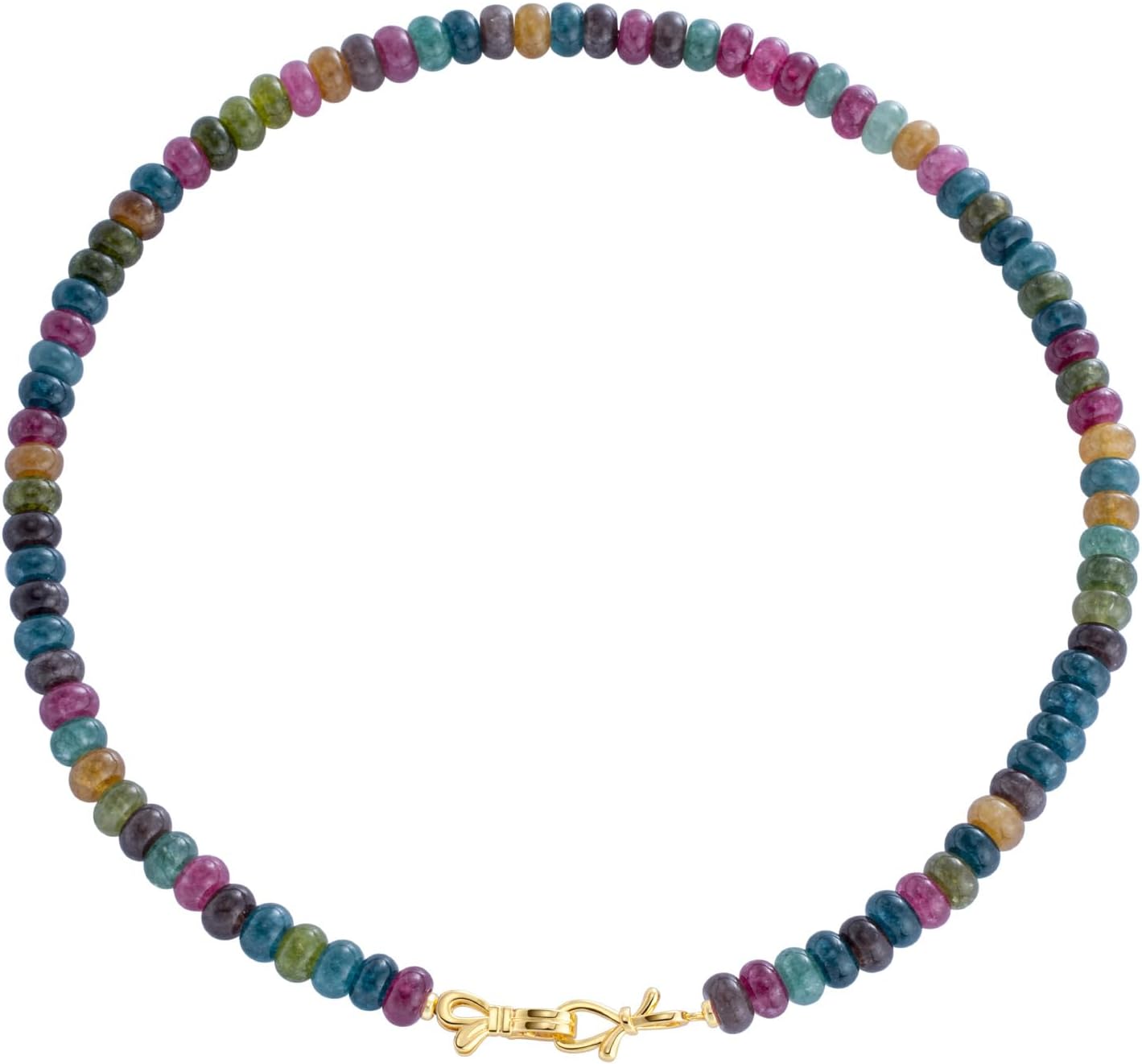 Rainbow Colorful Gemstone Beaded Choker Necklace for Women 14K Gold Bow Birthstone Beads Chokers 18inches