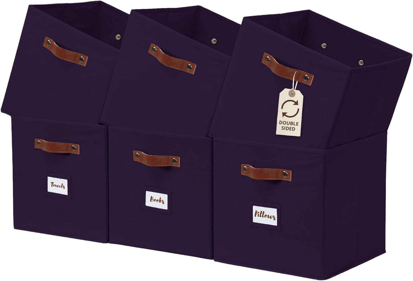 DECOMOMO Storage Bins, Cube Storage Bin with Labels, Fabric Storage Cubes for Shelves (10.5" x 11" / 6pcs, Beige)