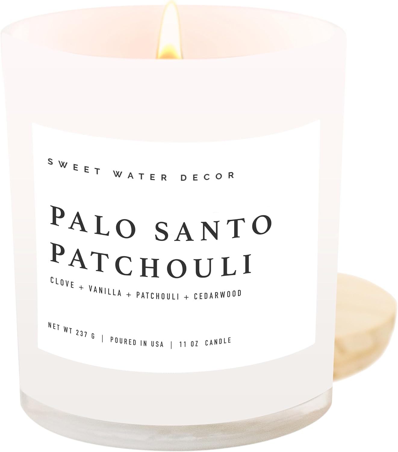 Sweet Water Decor Salt and Sea Candle - Sea Salt, Citrus, Amber, Musk, Beach Scented Soy Candles for Home - 11oz White Glass Jar + Wood Lid, 50+ Hour Burn Time, Made in the USA