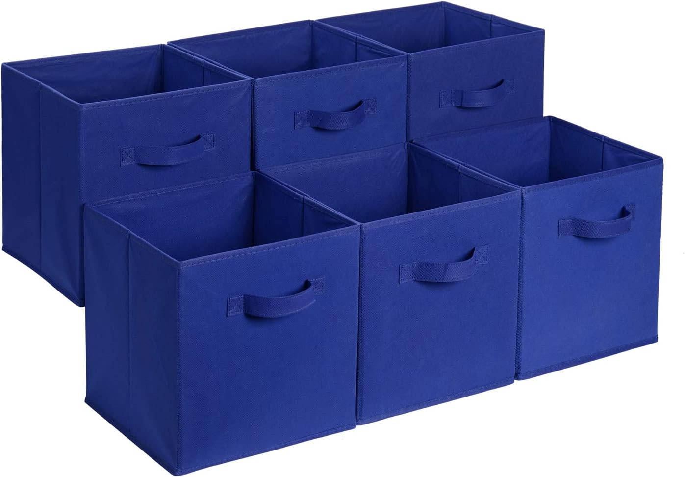 Amazon Basics Collapsible Fabric Storage Cube Bins Organizer with Handles, Sturdy, Beige, 13-x-13-x-13-inch, Pack of 6