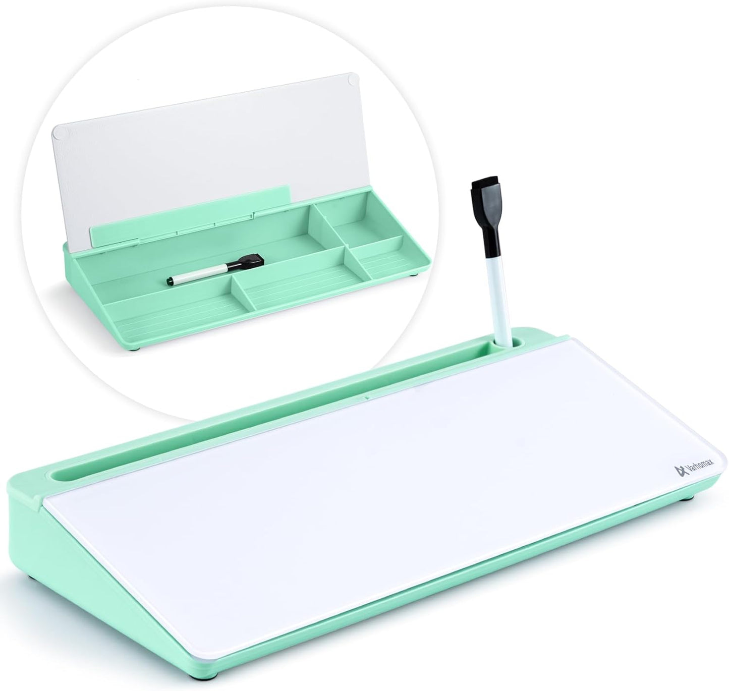 Varhomax Glass Desk Whiteboard with Storage, Desktop Organizer to-do List Memo Notepad Dry Erase White Board for Home Office and School Supplies (White)