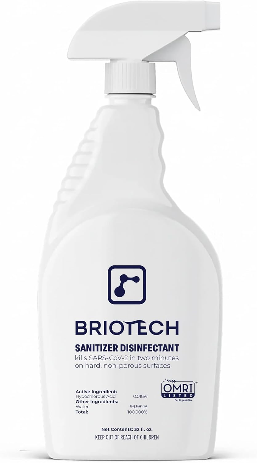 BRIOTECH Sanitizer Disinfectant Hypochlorous, Kill 99.99% of Viruses & Bacteria, Control Mold, Eliminate Odor, Gentle for Nursery & Play Rooms, Food Contact Surface Sanitizer, 1 Gallon Refill