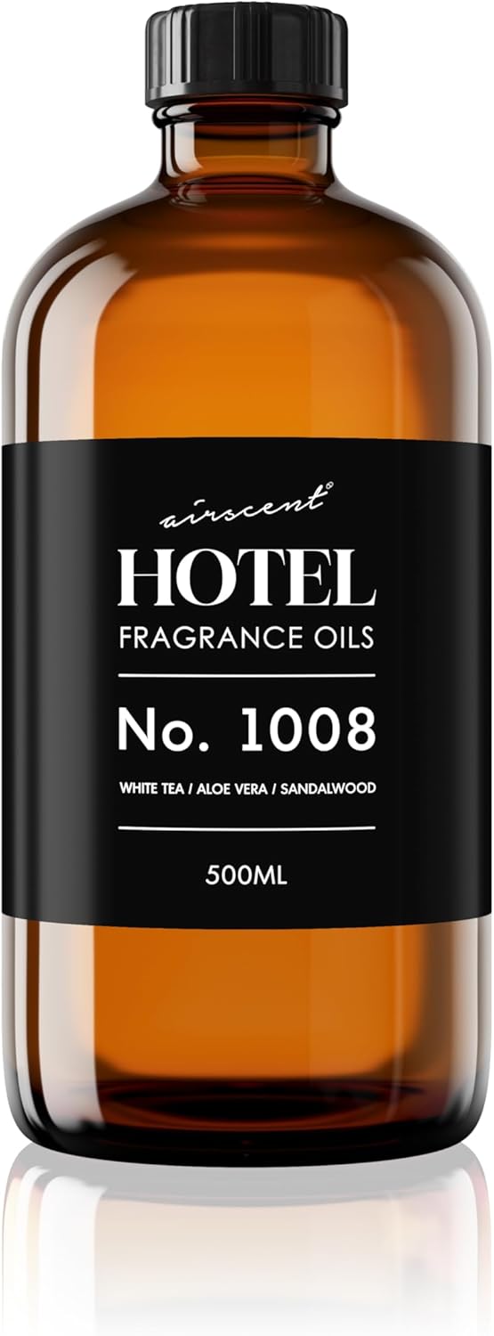 AirScent Hotel Diffuser Oil No. 1008 - White Tea, Aloe Vera & Sandalwood - Hotel Scent Dupe - Premium Fragrance Oil for Ultrasonic and Waterless Diffusers and Crafting - 120 mL, 4 fl oz Glass Bottle