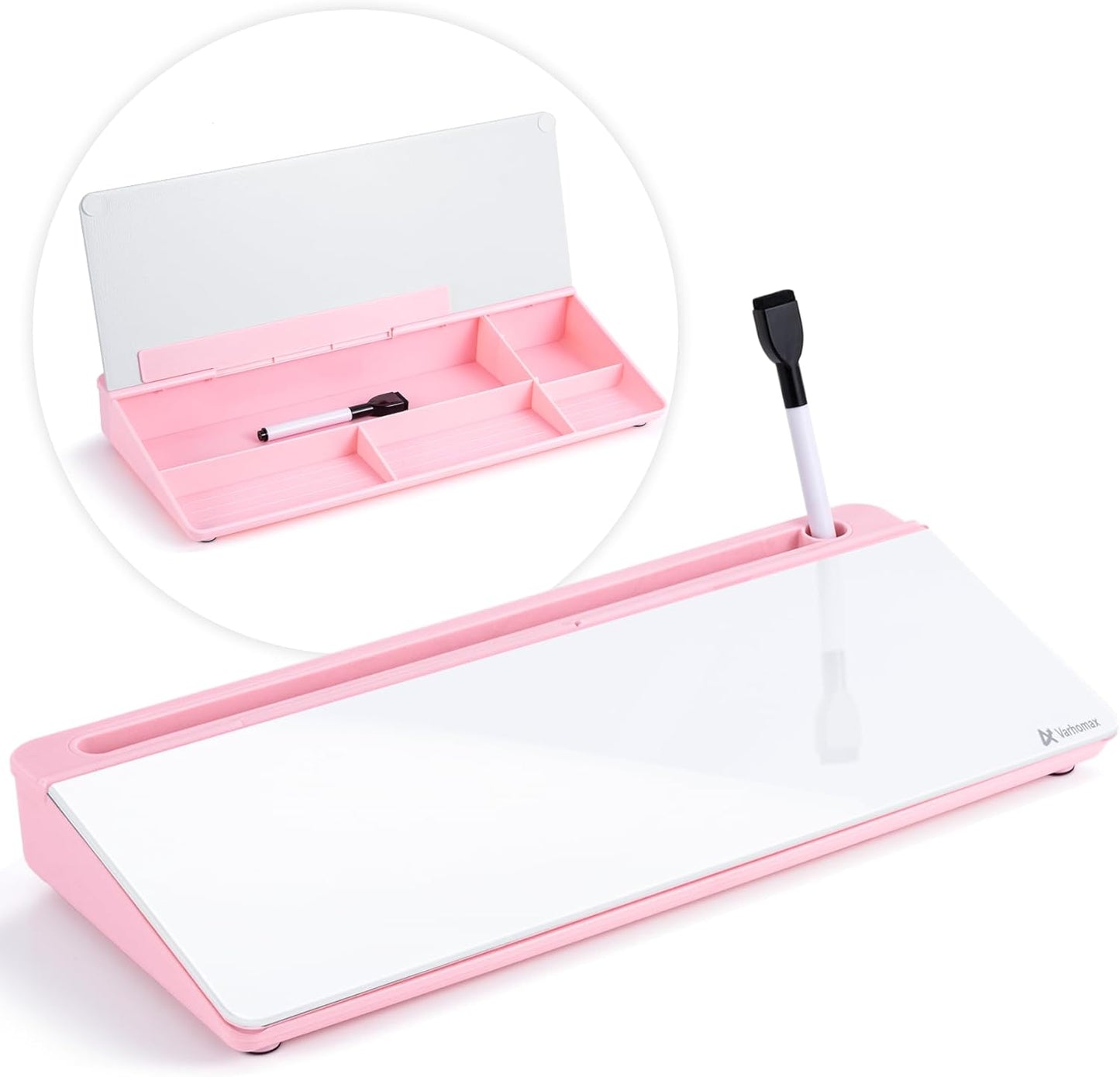 Varhomax Glass Desk Whiteboard with Storage, Desktop Organizer to-do List Memo Notepad Dry Erase White Board for Home Office and School Supplies (White)