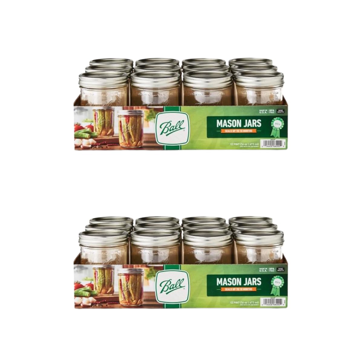 Ball Wide Mouth Pint 16-Ounce Glass Mason Jar with Lids and Bands, 12-Count