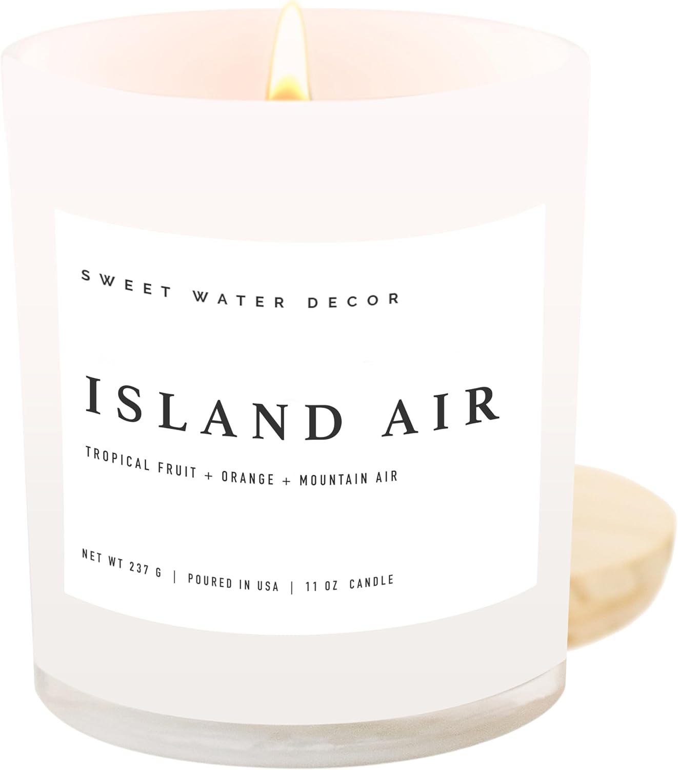 Sweet Water Decor Salt and Sea Candle - Sea Salt, Citrus, Amber, Musk, Beach Scented Soy Candles for Home - 11oz White Glass Jar + Wood Lid, 50+ Hour Burn Time, Made in the USA