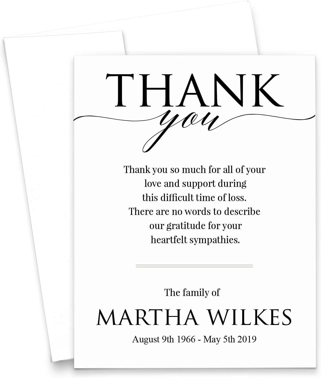 Modern Pink Paper Funeral Thank You Notes with Message Inside, FLAT Sympathy Acknowledgement Cards & Envelopes, Bereavement Personalized Thank You Notecards, Your Choice of Quantity and Color