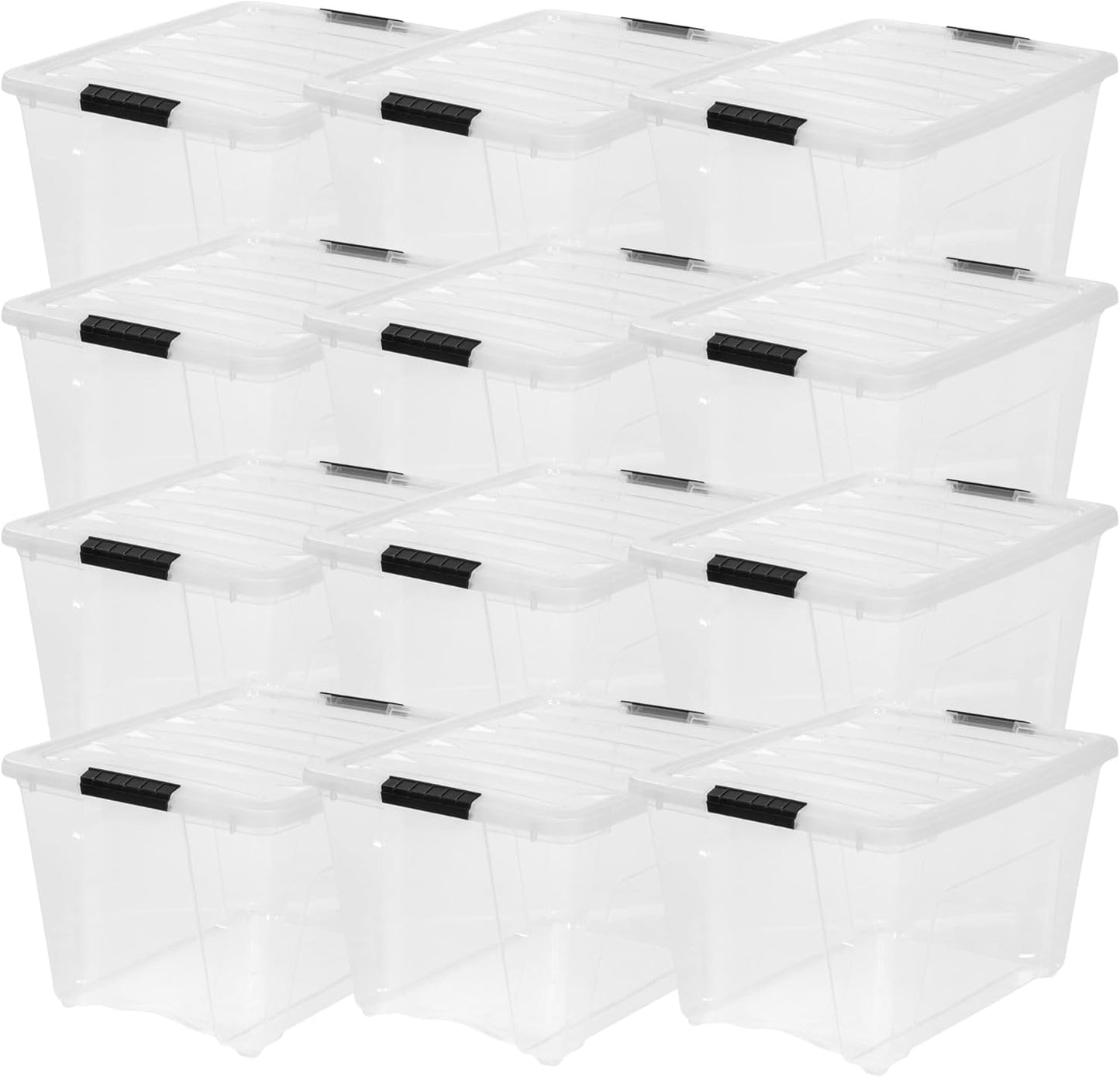 IRIS USA 13 QT Plastic Storage Box with Lid and Latches - 6 Pack - BPA-Free, See-Through Organizing Solution, Durable Nestable Stackable Containers, Secure Pull Handle - Clear
